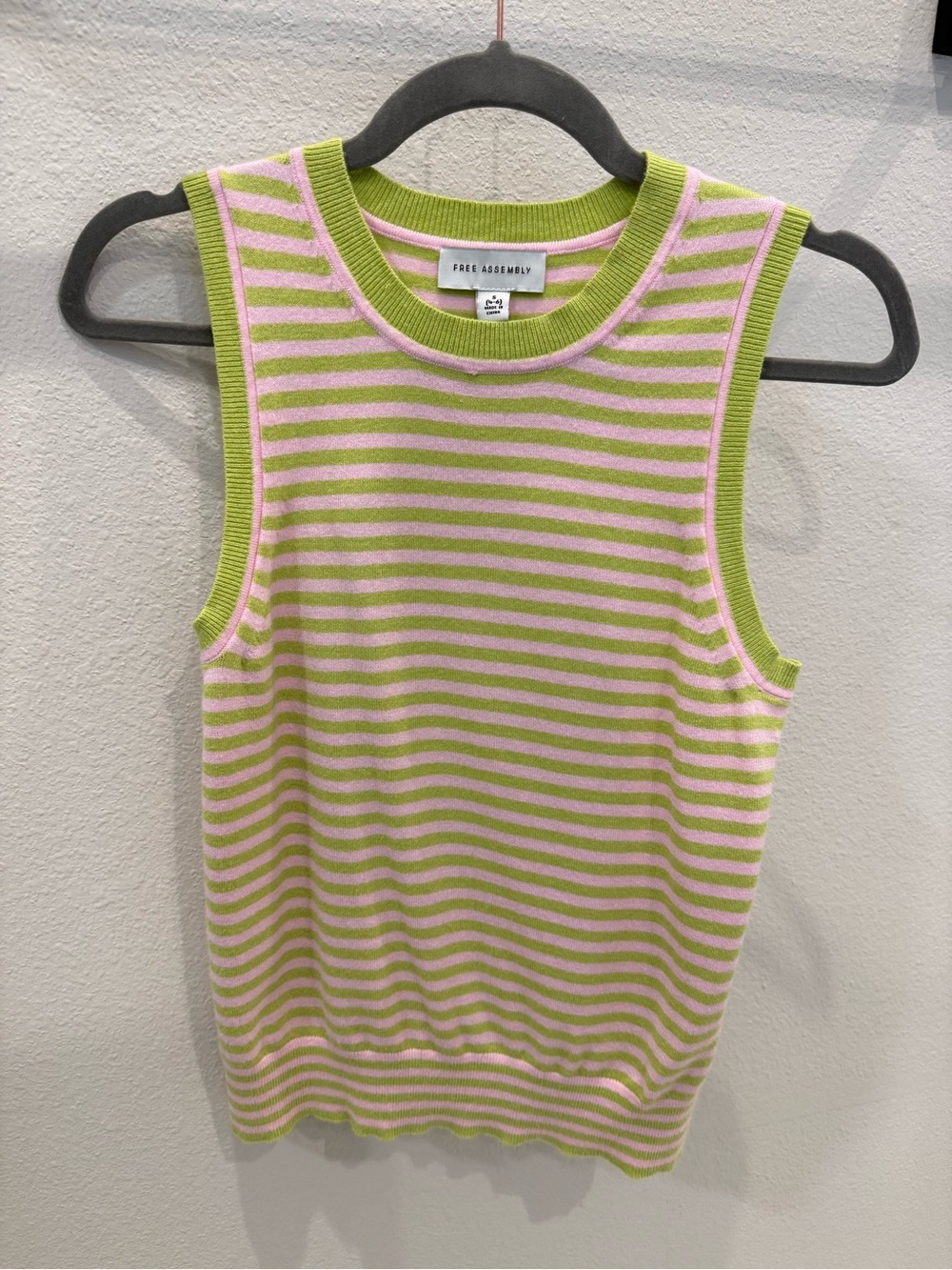 Free Assembly Pink & Green Striped Knit Tank Top